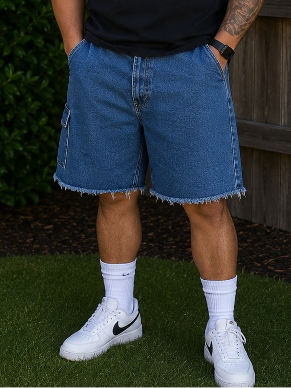 Y2K RAW EDGE Men’s Denim Cut Off Fringe Jorts Sz 38